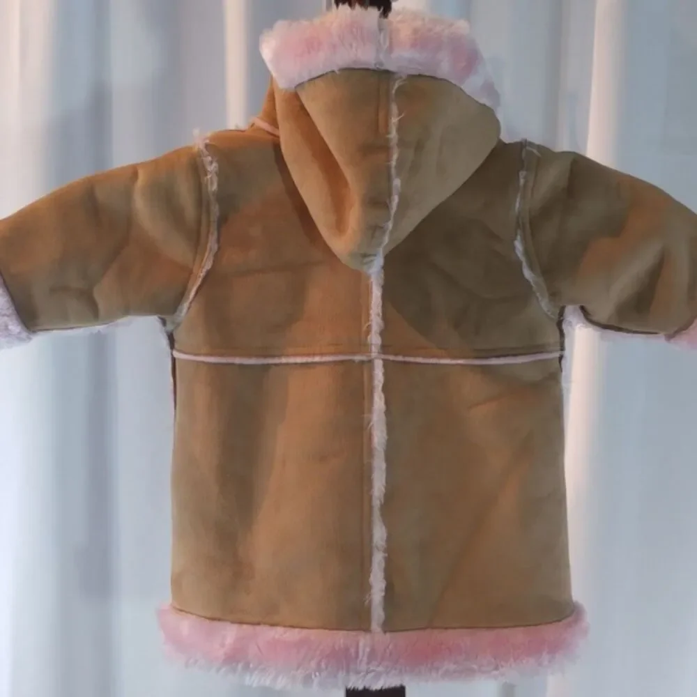 The Children's Place Baby Girl Faux Suede Sherpa Coat Pink Hooded 6-9M